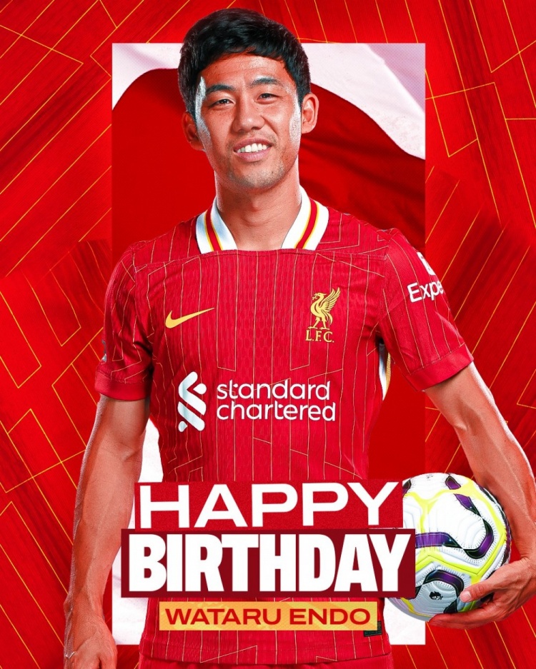 利物浦祝遠(yuǎn)藤航32歲生日快樂(lè),球員加盟紅軍至今出戰(zhàn)62場(chǎng)比賽