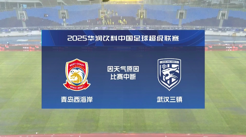  比賽延期！青島西海岸vs武漢三鎮(zhèn)進(jìn)行至18分鐘，因天氣中斷30分鐘