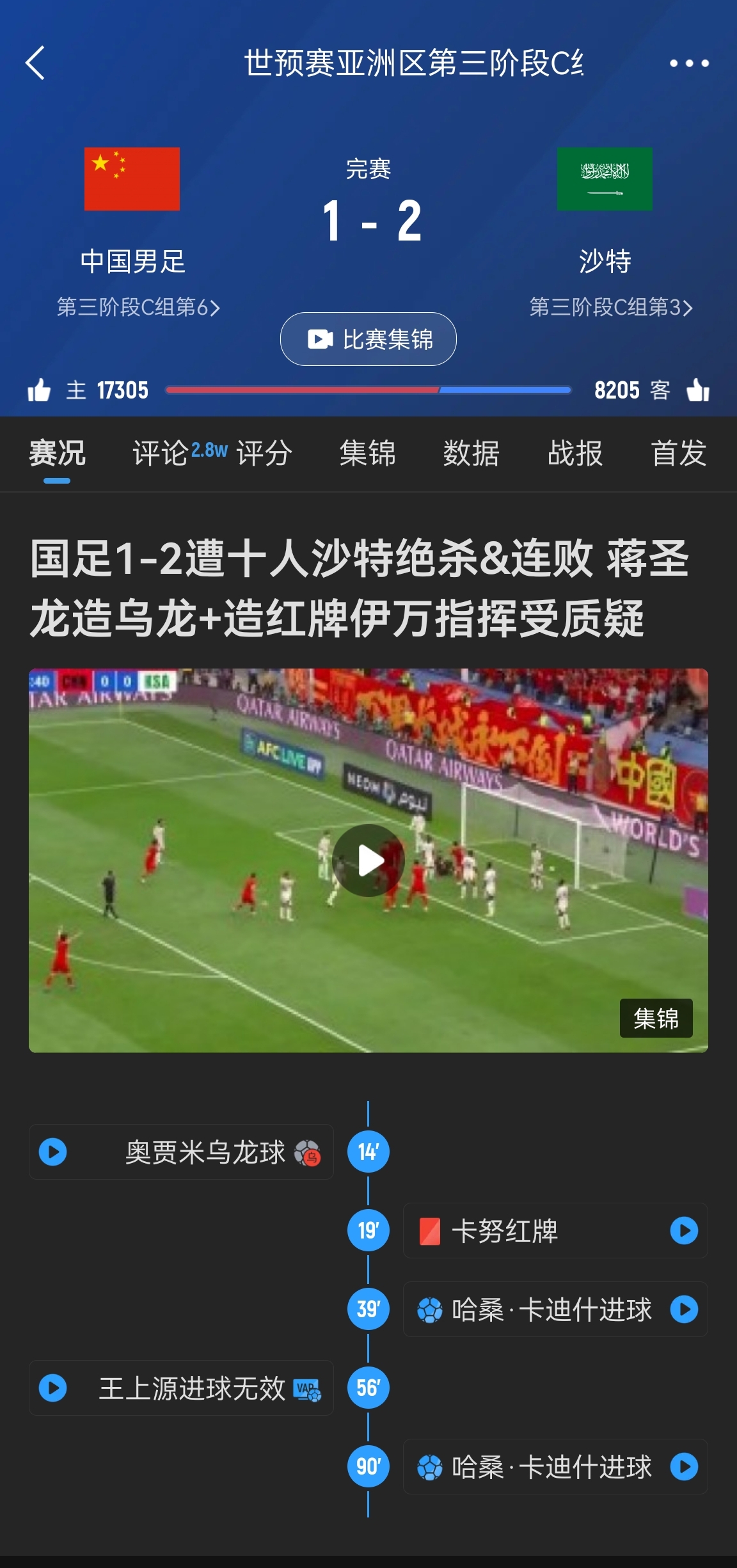  今天什么劇本？首戰沙特也是半場紅牌+蔣光太傷退，最后國足被翻
